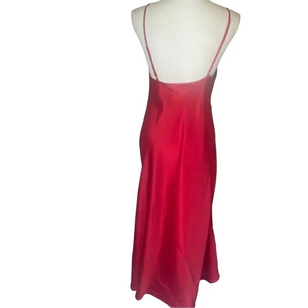 Ivy & Annabelle Red Satin Night Sleep Gown  Rhinestone Size Medium